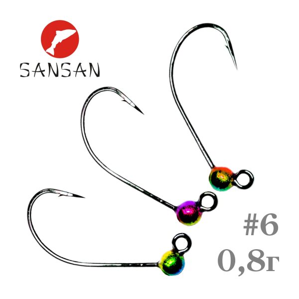 Вольфрамовая джиг-головка SANSAN с крючком #6, Col. 05 (Rainbow), вес 1,4г, в уп. 3 шт.