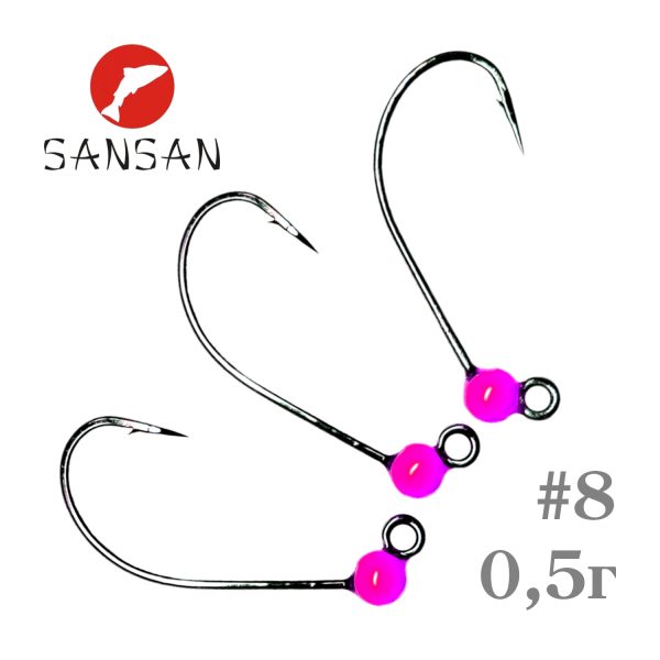 Вольфрамовая джиг-головка SANSAN с крючком #8, Col. 02 (Pink), вес 0,5г, в уп. 3 шт.