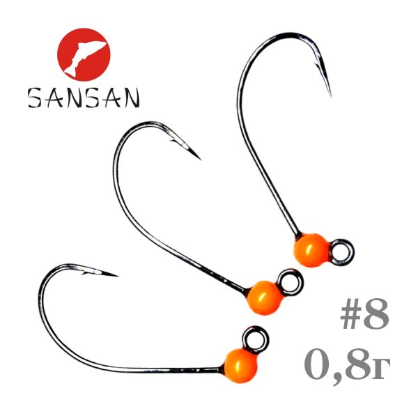 Вольфрамовая джиг-головка SANSAN с крючком #8, Col. 03 (Orange), вес 0,8г, в уп. 3 шт.