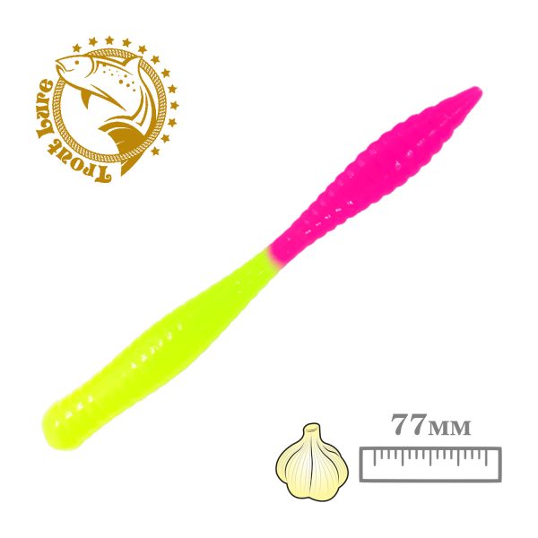 Силикон TROUT LURE (SANSAN) в банке, BEAVER 77, ЧЕСНОК, COL. 30 (Lemon-Pink), (10шт)