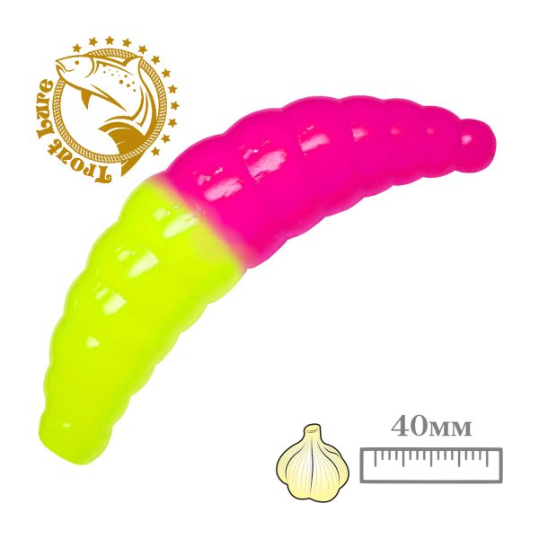 Силикон TROUT LURE (SANSAN) в банке, MAGGOT 40, ЧЕСНОК, COL. 30 (Lemon-Pink), (10шт)