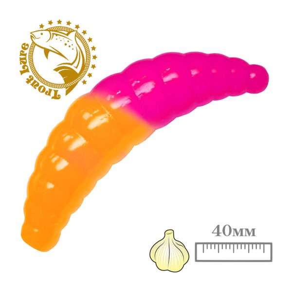 Силикон TROUT LURE (SANSAN) в банке, MAGGOT 40, ЧЕСНОК, COL. 26 (Orange-Pink), (10шт)