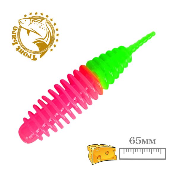 Силикон TROUT LURE (SANSAN) в банке, PLAMP 65, СЫР, COL. 33 (Pink-Green), (10шт)