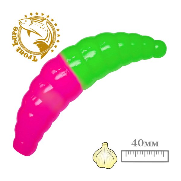 Силикон TROUT LURE (SANSAN) в банке, MAGGOT 40, ЧЕСНОК, COL. 33 (Pink-Green), (10шт)