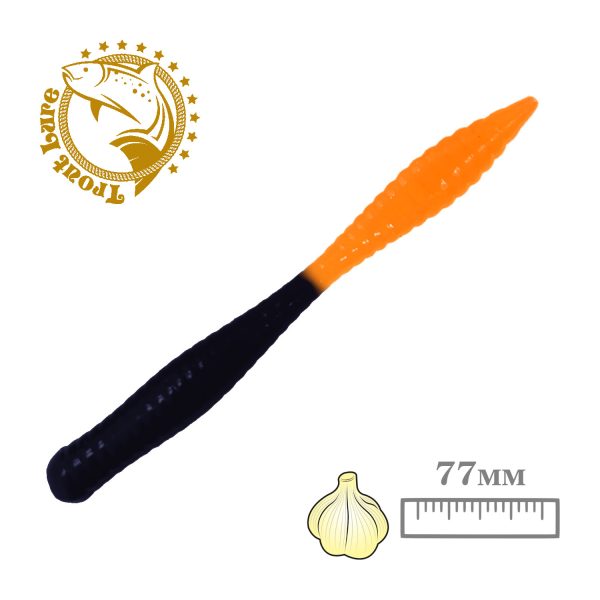 Силикон TROUT LURE (SANSAN) в банке, BEAVER 77, ЧЕСНОК, COL. 21 (Black-Orange), (10шт)