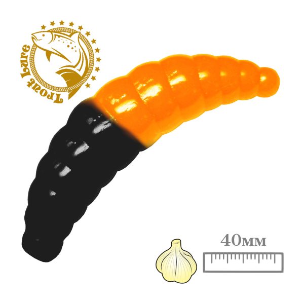 Силикон TROUT LURE (SANSAN) в банке, MAGGOT 40, ЧЕСНОК, COL. 21 (Black-Orange), (10шт)