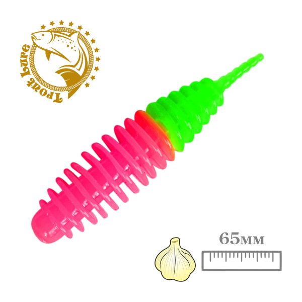 Силикон TROUT LURE (SANSAN) в банке, PLAMP 65, ЧЕСНОК, COL. 33 (Pink-Green), (10шт)
