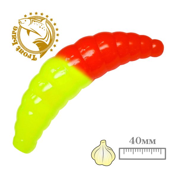 Силикон TROUT LURE (SANSAN) в банке, MAGGOT 40, ЧЕСНОК, COL. 27 (Lemon-Red), (10шт)