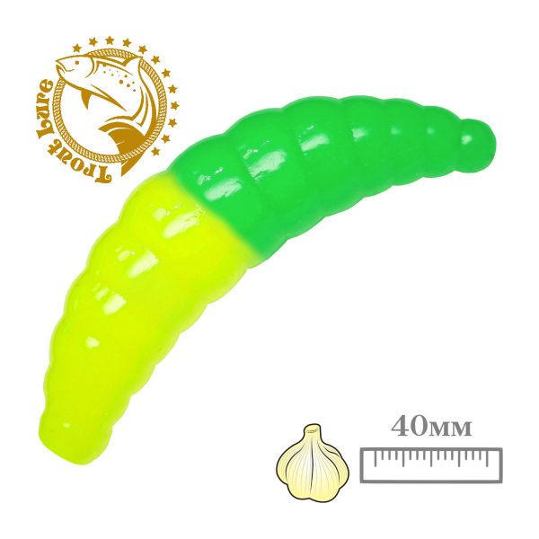 Силикон TROUT LURE (SANSAN) в банке, MAGGOT 40, ЧЕСНОК, COL. 28 (Lemon-Green), (10шт)