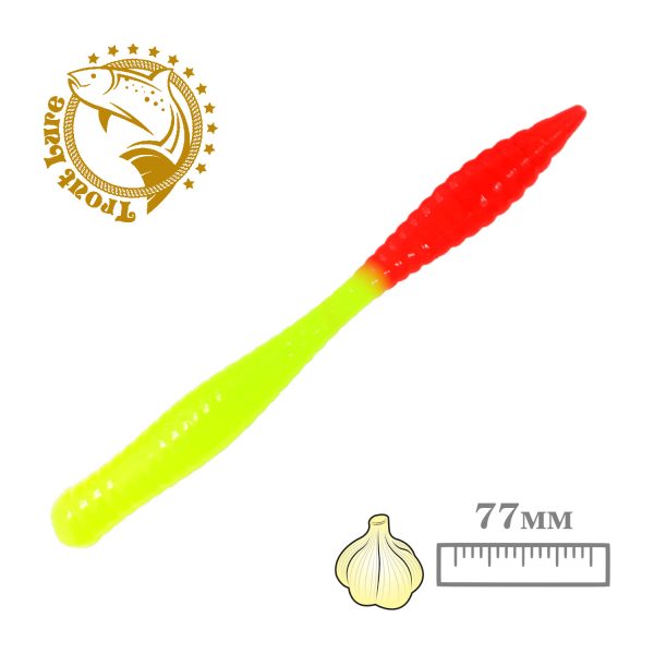 Силикон TROUT LURE (SANSAN) в банке, BEAVER 77, ЧЕСНОК, COL. 27 (Lemon-Red), (10шт)