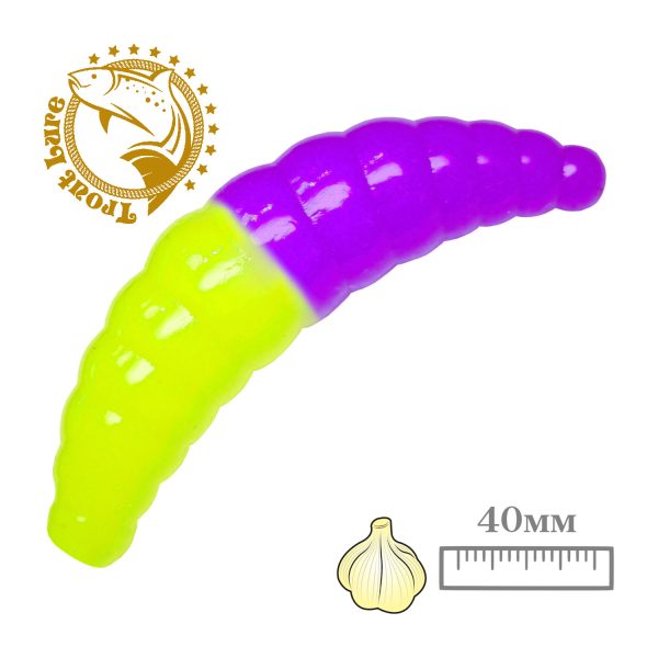 Силикон TROUT LURE (SANSAN) в банке, MAGGOT 40, ЧЕСНОК, COL. 29 (Lemon-Purple), (10шт)