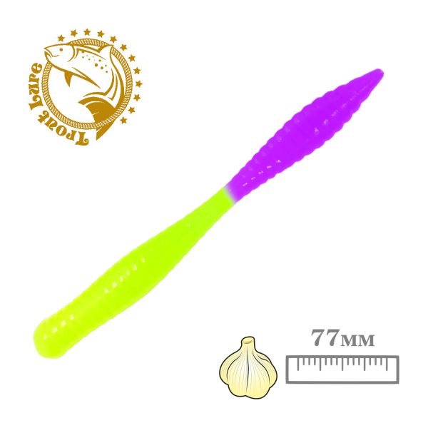 Силикон TROUT LURE (SANSAN) в банке, BEAVER 77, ЧЕСНОК, COL. 29 (Lemon-Purple), (10шт)