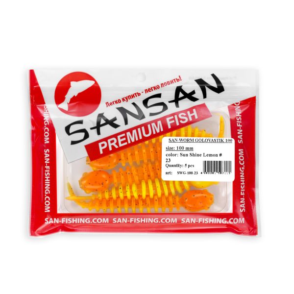 Виброхвост SAN-WORM GOLOVASTIK 100 (Col. 23 SUN SHINE LEMON)