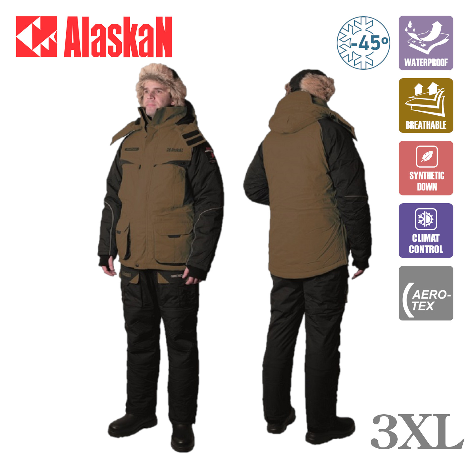 Костюм зимний Alaskan NewPolarM xаки 3XL (куртка+полукомбинезон)