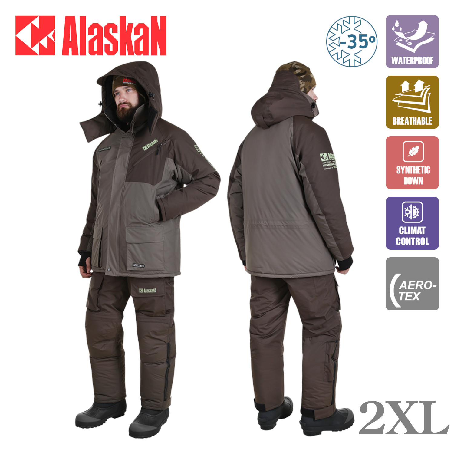 Костюм зимний Alaskan Russian Mission FS хаки/коричневый 2XL (куртка+полукомбинезон)